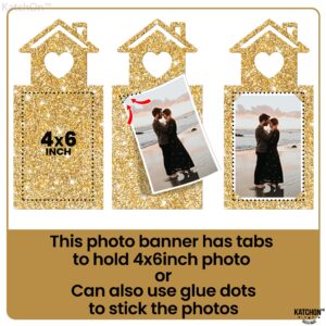 KatchOn, Gold Glitter Engaged Photo Banner - 2 String, 10 Feet, No DIY | Gold Engagement Party Decorations | Engagement Photo Banner for Bachelorette Party Decorations | She Said Yes Decorations