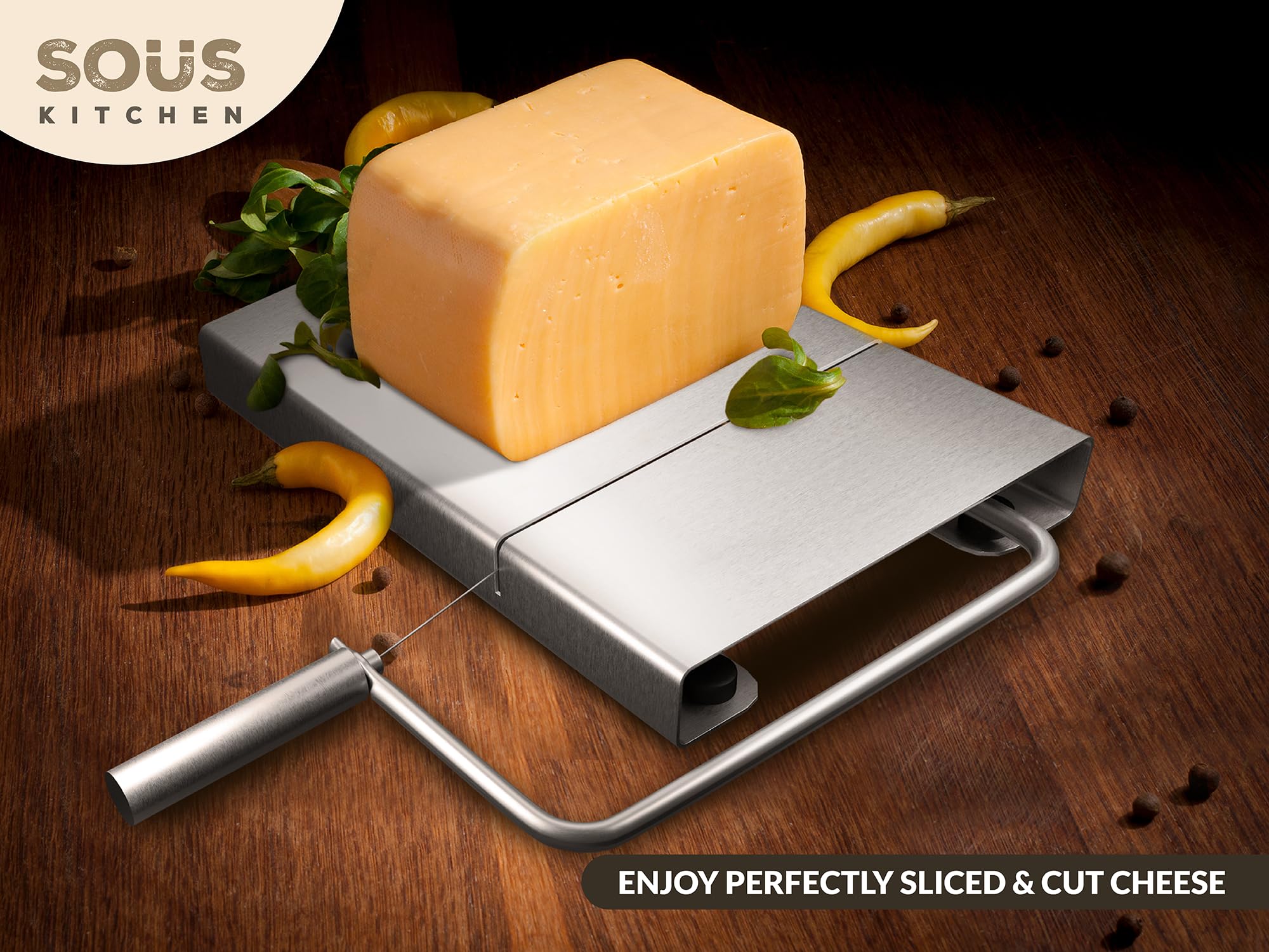 Sous Kitchen Cheese Slicers For Block Cheese - Cheese Cutter With Wire For Precise Cutting Experience - Foldable Wire Cheese Slicer - Rust Proof Cheese Slicer Wire - Dishwasher Safe Wire Cheese Cutter