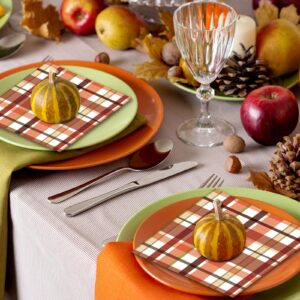 ​Quera 50 Pack Fall Paper Napkins Pumpkin Spice Plaid Autumn Cocktail Napkins Thanksgiving Party Supplies Disposable Bar Napkins for Thanksgiving Party, Engagement, Baby Shower, Celebration Party