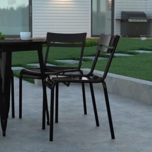 EMMA + OLIVER Rennes Armless Stacking Dining Chair - Indoor/Outdoor 2-Slat Chair with Powder Coated Frame - Black