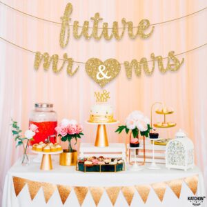 KatchOn, Gold Glitter Future Mr & Mrs Banner - 10 Feet, Pre-Strung, No DIY | Future Mr and Mrs Banner | Engagement Party Decorations | Bachelorette Party Decorations, Bridal Shower Decorations