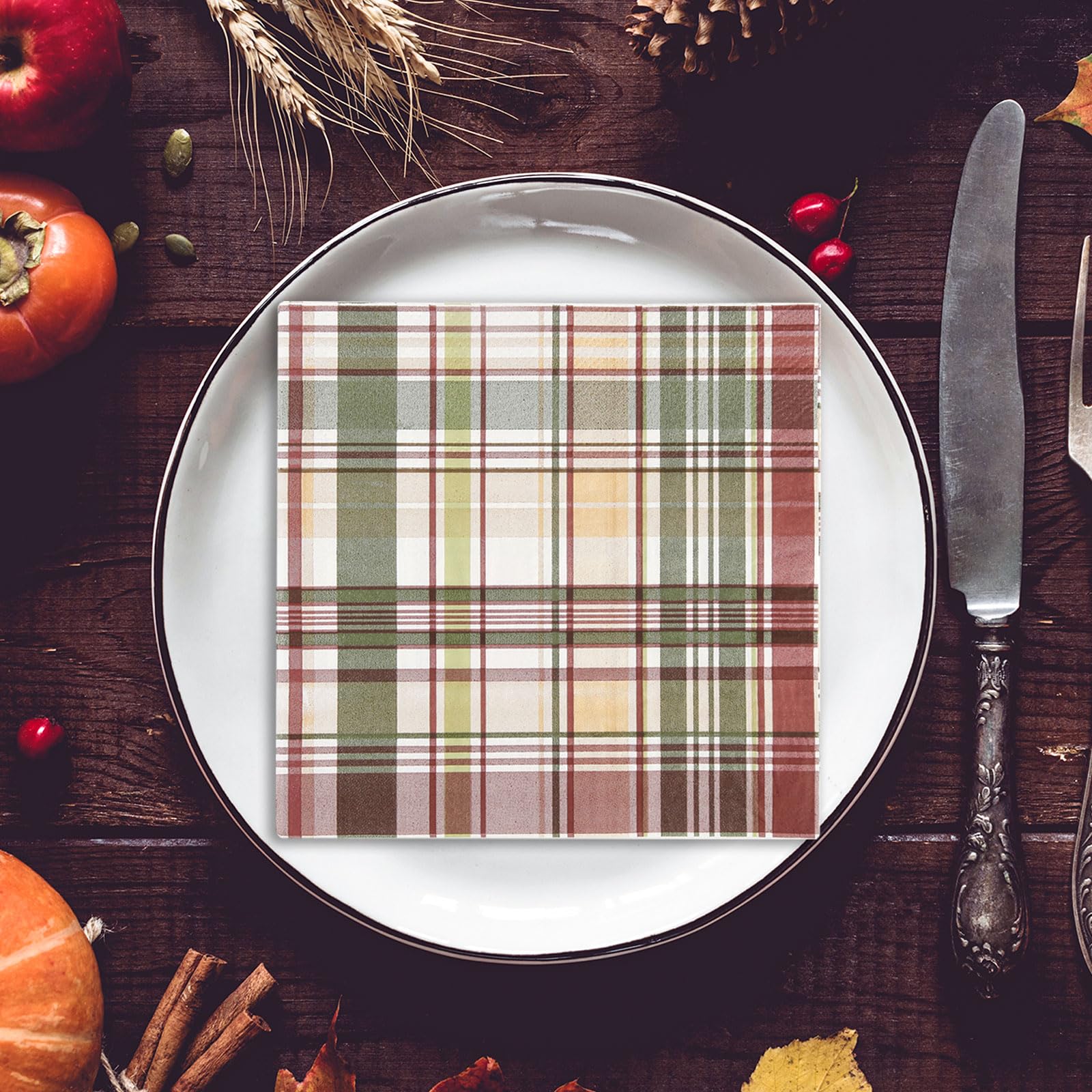 ​Quera 50 Pack Fall Paper Napkins Harvest Plaid Autumn Cocktail Napkins Thanksgiving Party Supplies Disposable Bar Napkins for Thanksgiving Party, Engagement, Baby Shower, Celebration Party.