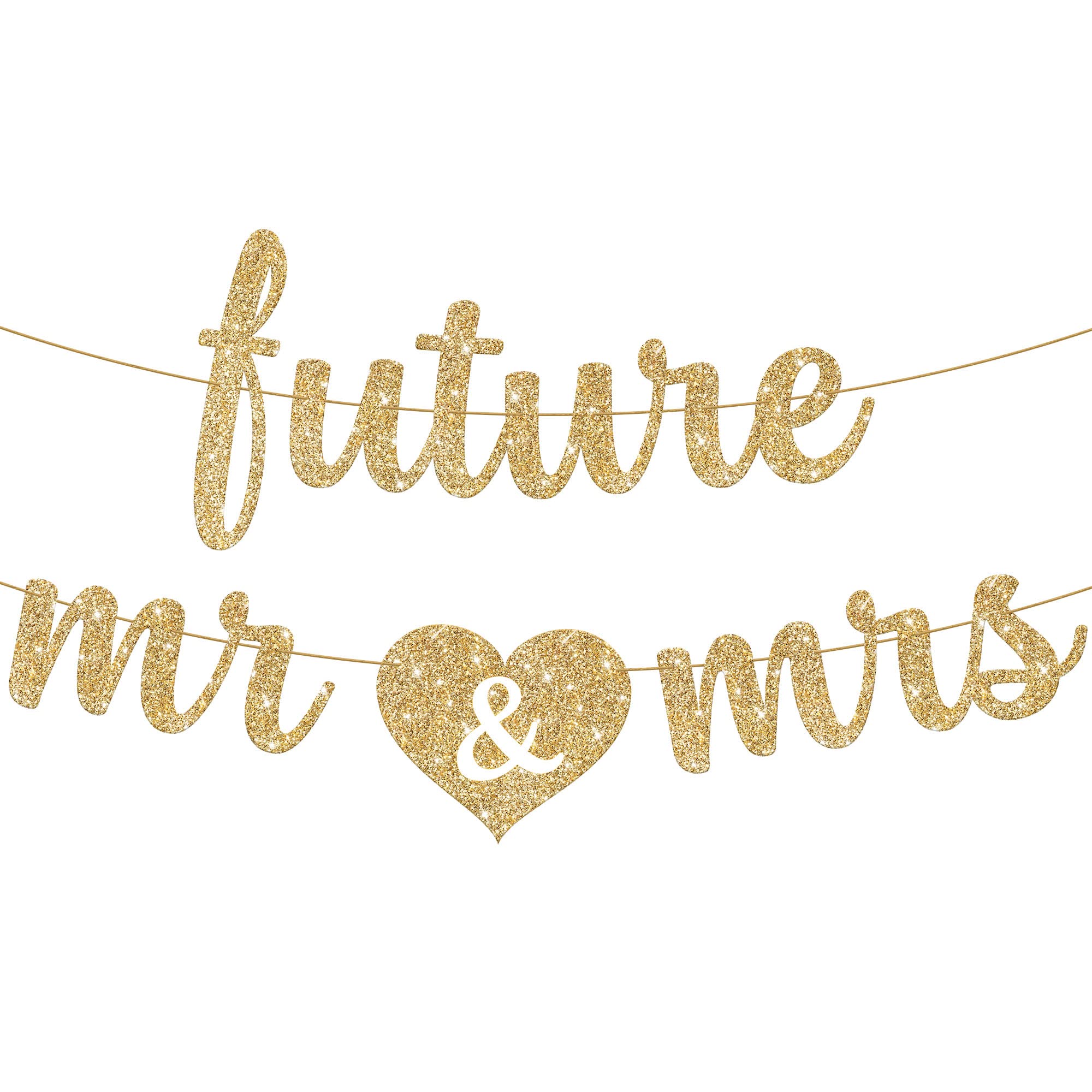 KatchOn, Gold Glitter Future Mr & Mrs Banner - 10 Feet, Pre-Strung, No DIY | Future Mr and Mrs Banner | Engagement Party Decorations | Bachelorette Party Decorations, Bridal Shower Decorations