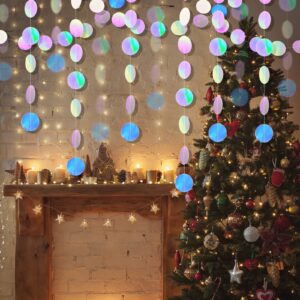 Ctosree 10 Pieces 130 ft Holographic Bubble Garlands Iridescent Sea Themed Party Garland Banner Circle Dots Hanging Streamers for Backdrop Mermaid Ocean Shower Party Decoration Disco Dancing