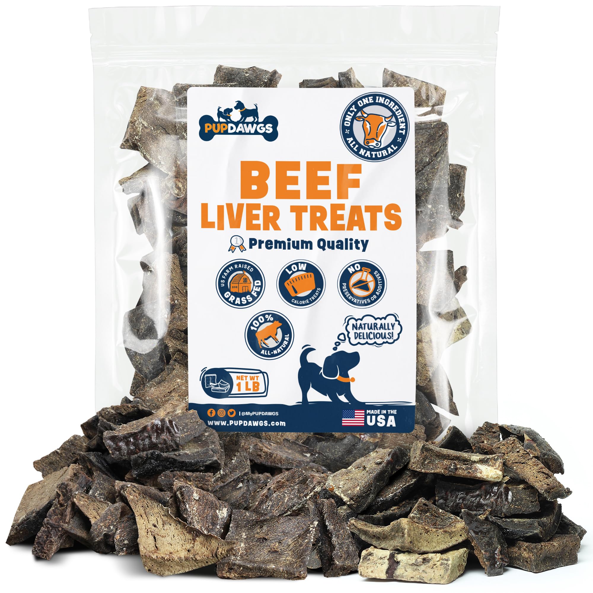 PUPDAWGS Hickory Smoked Flavor Beef Liver Treats, 1lb - All-Natural Dehydrated Dog Treats - Nutritious Training Treats for Dogs Made in USA