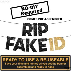 KatchOn, Glitter RIP Fake ID Banner Black and Gold - Prestrung, 10 Feet | Finally 21 Banner for Golden 21st Birthday Decorations for Him | Happy 21st Birthday Banner for Happy Birthday Decorations