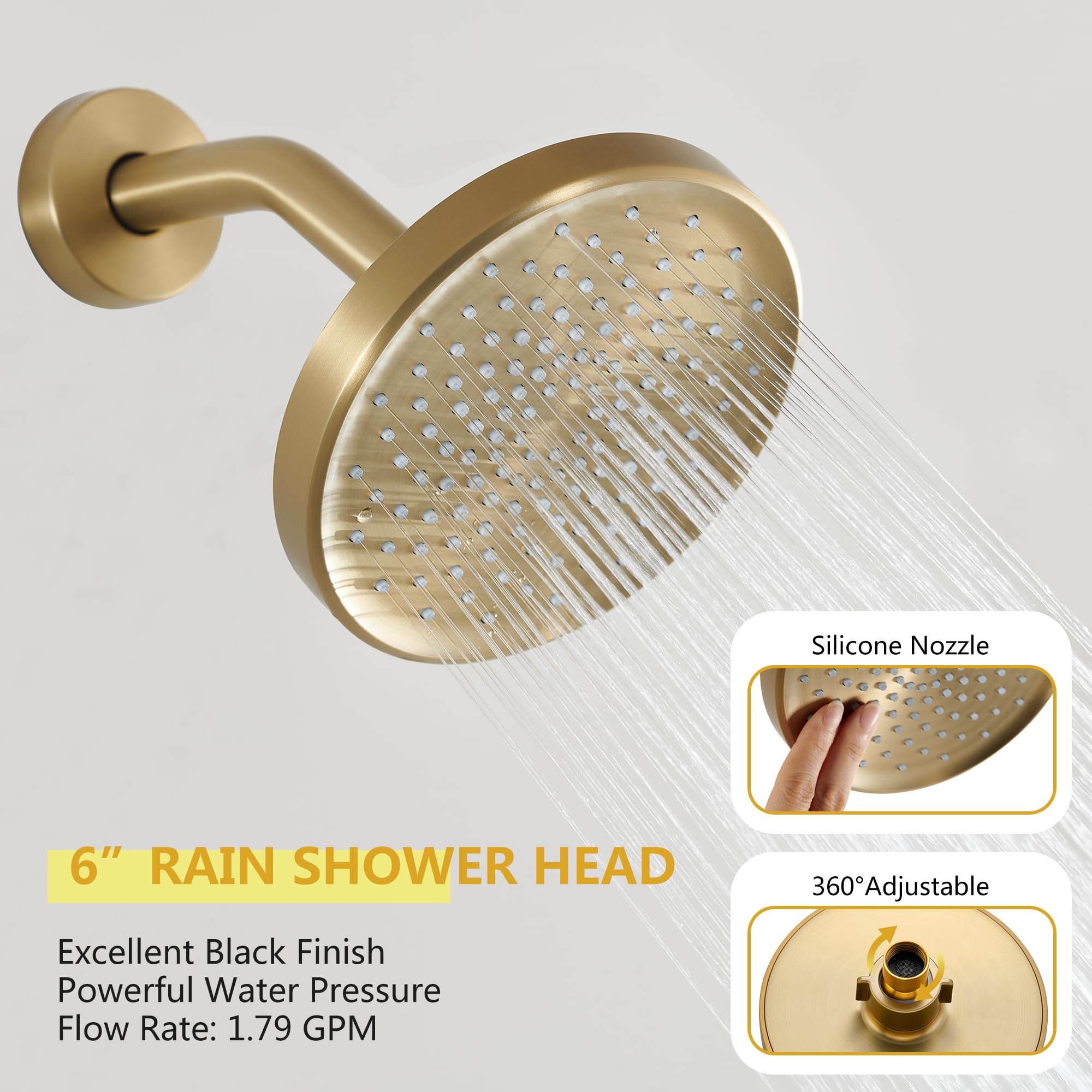 Tohlar Gold Shower Faucet Set with Tub Spout, Bathtub and Shower Faucet Combo Kit, 6-Inch Rain Shower Head and Faucet Set with Valve, Brushed Gold