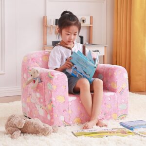 tiita kids sofa, children couch with carrying handle & side pockets, kids foam chair, toddler armrest chair, lightweight children sofa chair, kids read sofa for girl or boy(pink rainbow)