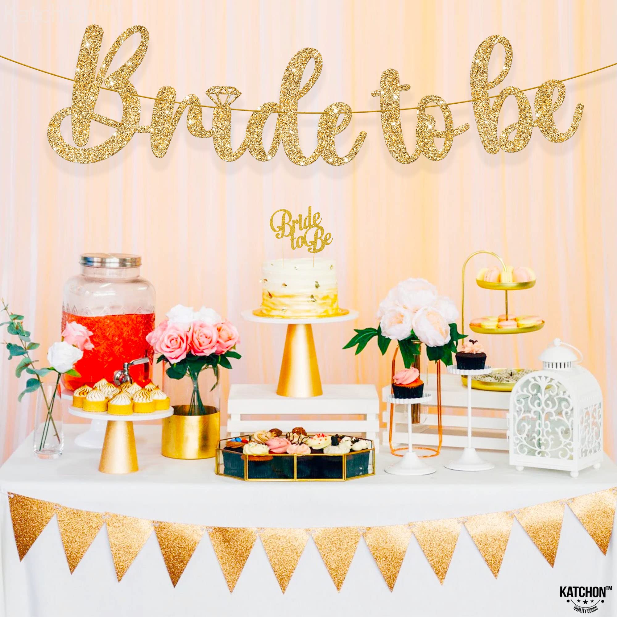 KatchOn, Gold Glitter Bride To Be Banner - 10 Feet, No DIY | Gold Bride to Be Sign for Bachelorette Party Decorations | Bridal Shower Banner for Bridal Shower Decorations | Bride To Be Decorations