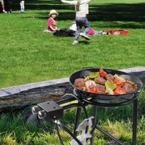 Derurizy Paella Pan Set with Burner, 18 Inch Carbon Steel Paellera with The Burner and The Reinforced Legs