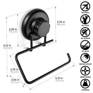 HASKO accessories - Powerful Vacuum Suction Cup Toilet Paper Holder – Wall Mount No Drilling Bathroom Stainless Steel Tissue Roll Dispenser – Adhesive 3M Stick Disc Included (Black)