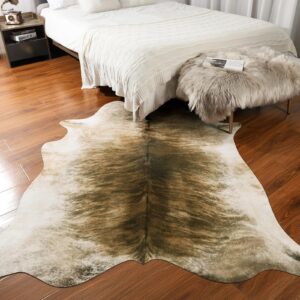 AROGAN Western Decor Faux Fur Cowhide Rug, 4.6 x 5.2 Feet Premium Animal Skin Cow Hide Rug, Sturdy Cow Print Rugs for Wall Decor, Western Floor Carpet for Bedroom Living Room, Brownish