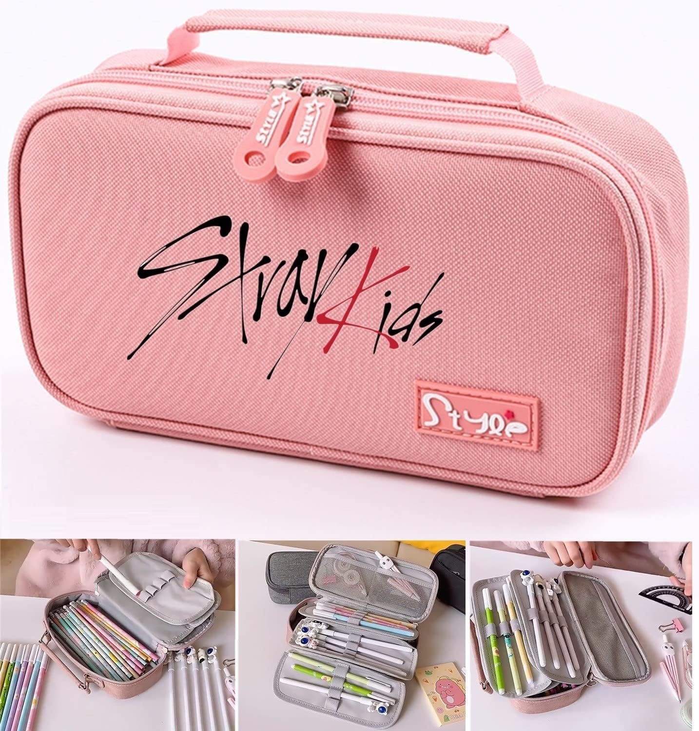 MeiYiYou STRAY K Pencil Case Cosmetic Storage Pouch,STRAY K Merchandise Large Capacity Pen Bag for Fans Gifts(Pink)