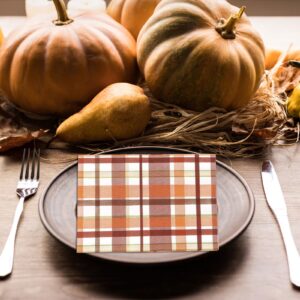 ​Quera 50 Pack Fall Paper Napkins Pumpkin Spice Plaid Autumn Cocktail Napkins Thanksgiving Party Supplies Disposable Bar Napkins for Thanksgiving Party, Engagement, Baby Shower, Celebration Party