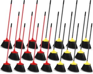 willbond 20 pack angle broom bulk, red yellow commercial broom household heavy duty broom outdoor indoor brooms with long coated metal handle for home office school shop courtyard garage lobby floor