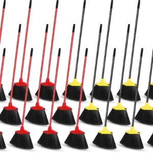 WILLBOND 20 Pack Angle Broom Bulk, Red Yellow Commercial Broom Household Heavy Duty Broom Outdoor Indoor Brooms with Long Coated Metal Handle for Home Office School Shop Courtyard Garage Lobby Floor