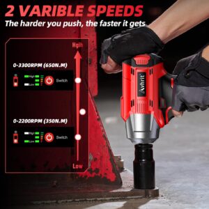 Cordless Impact Wrench 1/2 inch, 480Ft-lbs (650Nm) Brushless Power Impact Gun 1/2 drive w/ 4.0Ah Battery, 4 Sockets, 6 Screwdriver Bits, Fast Charger, Electric Impact Wrench for Car Tire