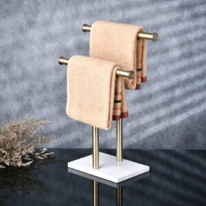 gold countertop towel rack t-shape towel stand with marble base, hand towel holder stand for bathroom, kitchen,beelee