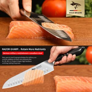 MAD SHARK Santoku Knife 8 Inch Chef Knife Ultra Sharp Asian Kitchen Knife, Forged High Carbon German Steel, Ergonomic Handle Design, Best Christmas Gifts for Women Men, Black