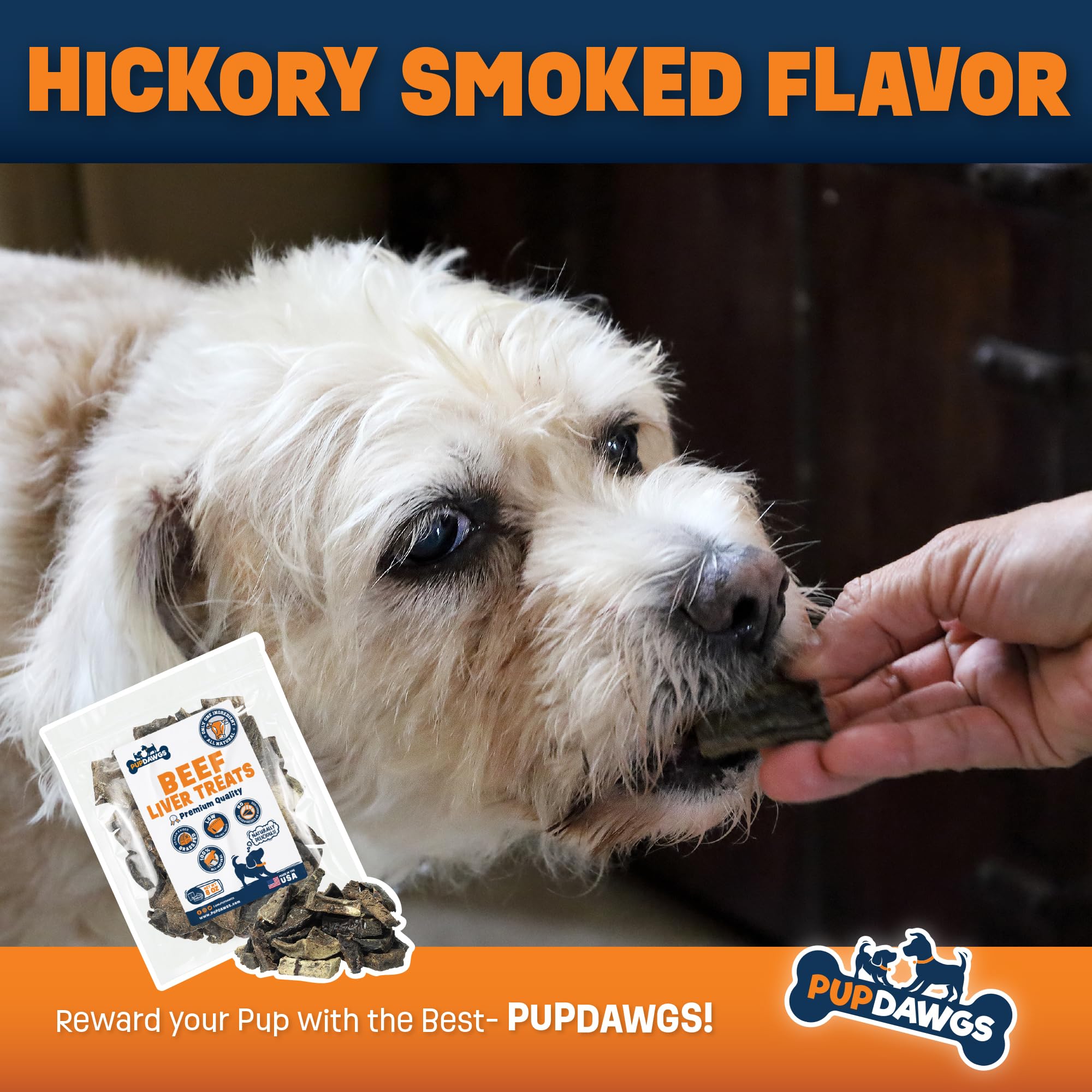 PUPDAWGS Hickory Smoked Flavor Beef Liver Treats, 1lb - All-Natural Dehydrated Dog Treats - Nutritious Training Treats for Dogs Made in USA