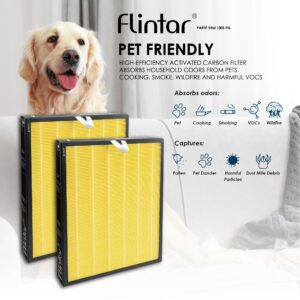 Flintar Vital 100S Pet Allergy Replacement Filter, Compatible with LEVOIT Vital 100S Air Purifier, H13 True HEPA + Activated Carbon Replacement filter, Part # Vital 100S-RF-PA, 2-Pack