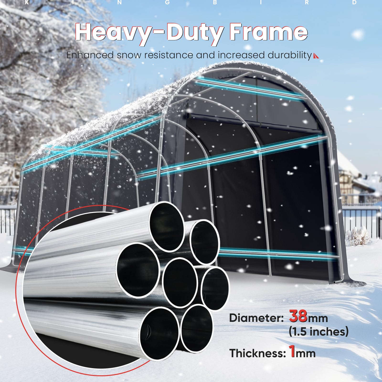 KING BIRD 12' x 20' Oval Pipe Heavy Duty Carport with Roll-up Ventilated Windows for SUV, Full-Size Truck and Boat, Round Style Anti-Snow Car Canopy Outdoor Boat Shelter with Reinforced Ground Bars