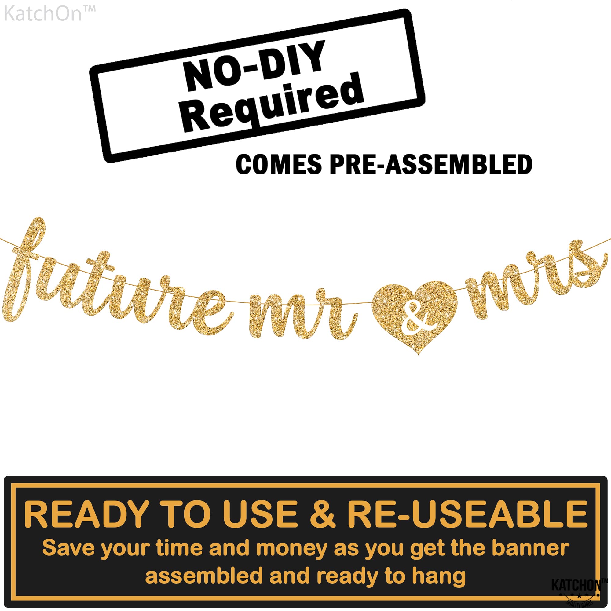 KatchOn, Gold Glitter Future Mr & Mrs Banner - 10 Feet, Pre-Strung, No DIY | Future Mr and Mrs Banner | Engagement Party Decorations | Bachelorette Party Decorations, Bridal Shower Decorations