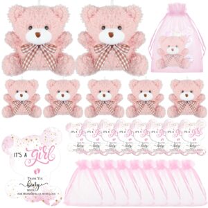 sasylvia 25 set bear baby shower favors for guest 25 mini plush toy bear tiny bear keychains 25 thank you tags 25 organza bag (girl)