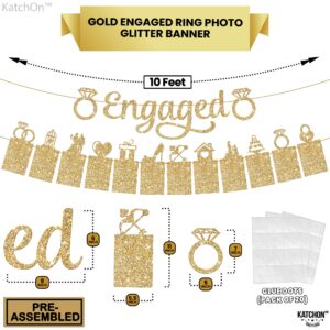 KatchOn, Gold Glitter Engaged Photo Banner - 2 String, 10 Feet, No DIY | Gold Engagement Party Decorations | Engagement Photo Banner for Bachelorette Party Decorations | She Said Yes Decorations