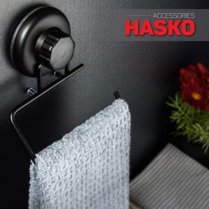 HASKO accessories - Powerful Vacuum Suction Cup Toilet Paper Holder – Wall Mount No Drilling Bathroom Stainless Steel Tissue Roll Dispenser – Adhesive 3M Stick Disc Included (Black)