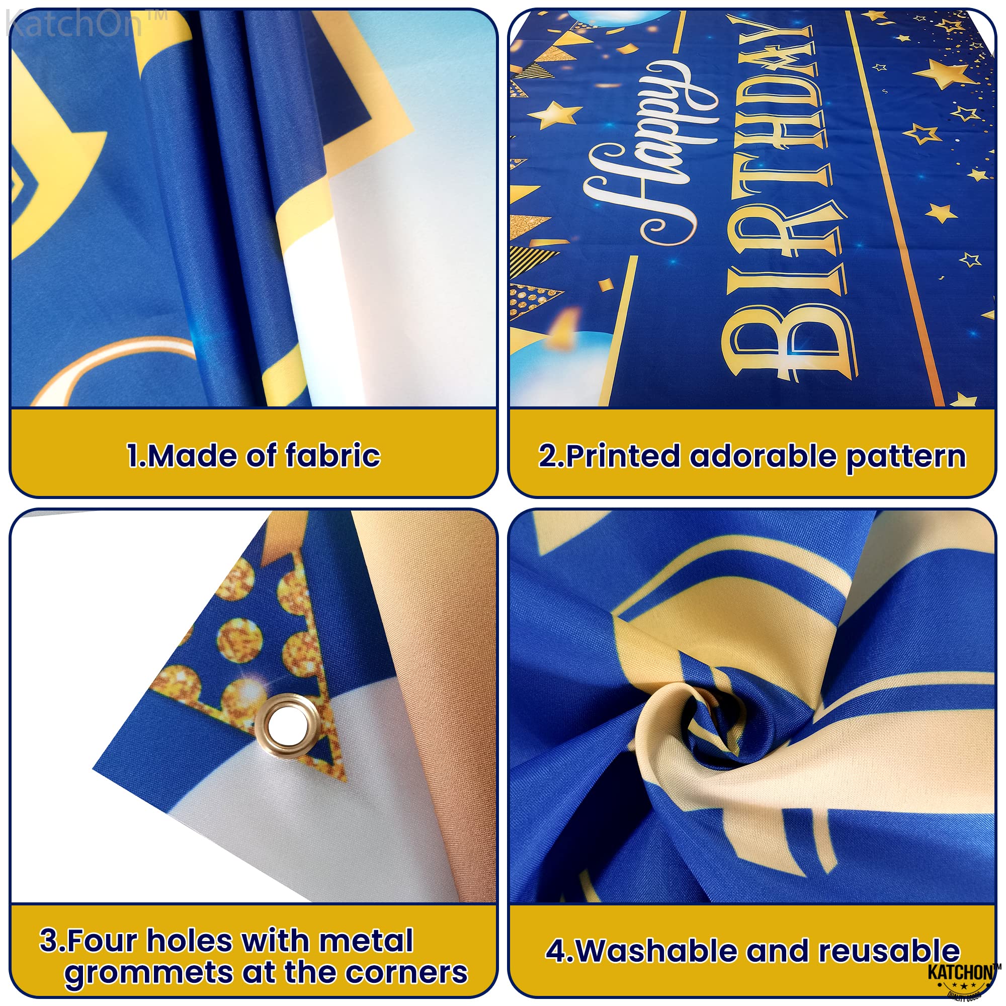 KatchOn, XtraLarge Gold and Blue Happy Birthday Banner - 72x44 Inch | Happy Birthday Backdrop for Men | Blue and Gold Birthday Backdrop for Happy Birthday Decorations | Blue Birthday Banner for Men