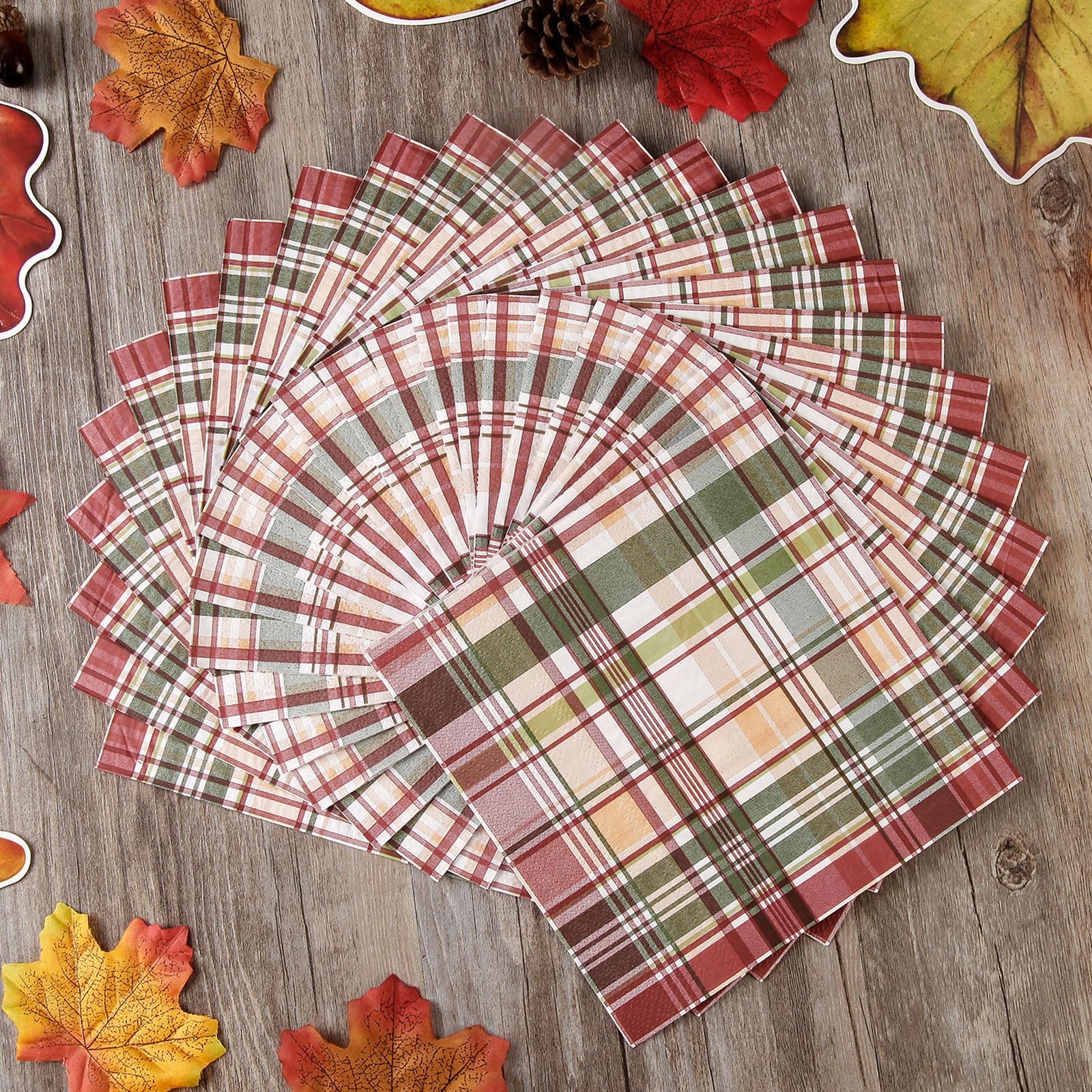 ​Quera 50 Pack Fall Paper Napkins Harvest Plaid Autumn Cocktail Napkins Thanksgiving Party Supplies Disposable Bar Napkins for Thanksgiving Party, Engagement, Baby Shower, Celebration Party.