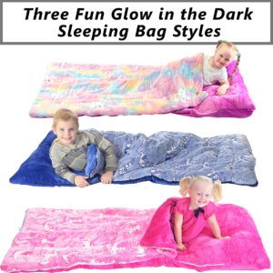 Rainbow Sleeping Bag Glow in The Dark Unicorn Slumber Bag for Girls - Plush Glowing Girly Nap Mat for Kids- Narwhal & Kitticorn Pink Large 66in x 30in Warm Sleeping Blanket Pad for Girls