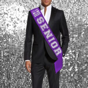 Senior Sash 2025 - Silver Sparkle Class of 2025 Senior Purple Premium Grade Satin Sash - High School Graduation Gifts - Purple Sash (ClsOf25) SLV/Pur