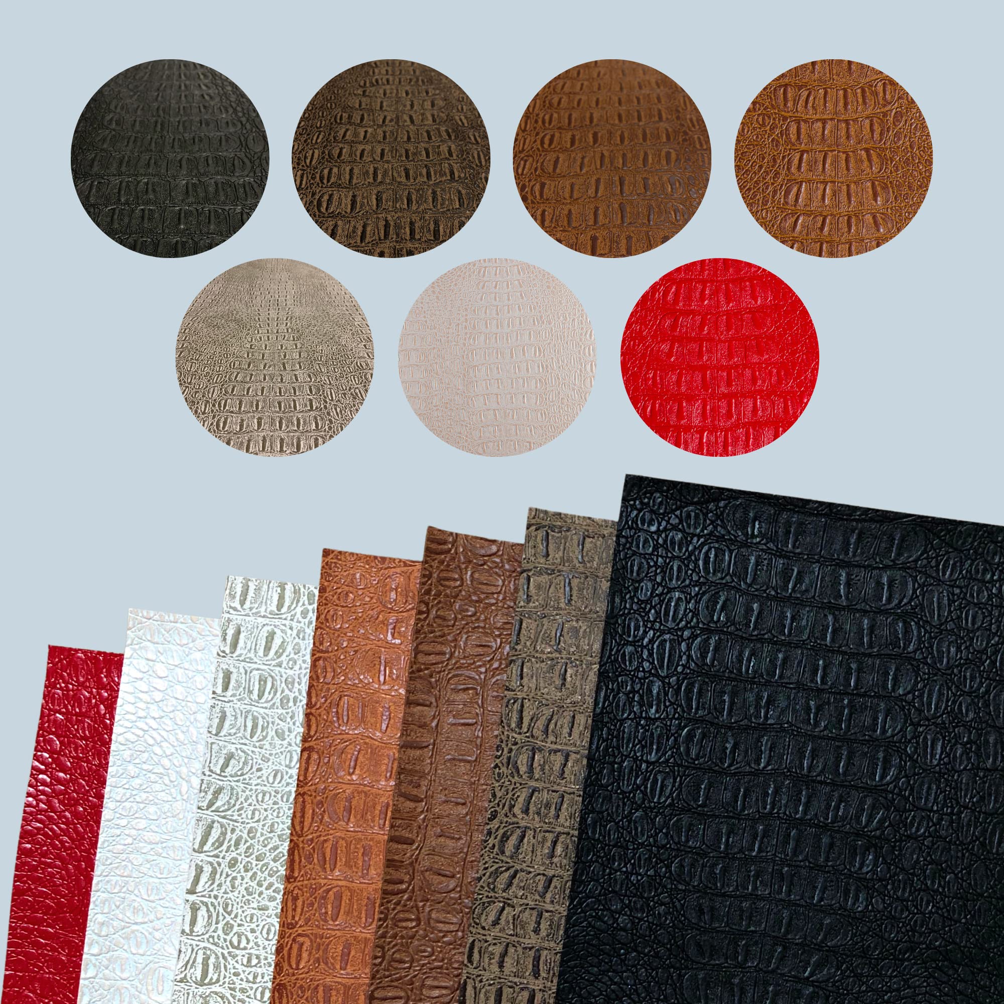 Alligator Fabric Craft Pack, 7pcs 8.5"x11" Each, Soft Textured Crocodile Vinyl Faux Leather Sheets, Gator Skin Embossed Upholstery DIY Craft and Clips Pleather Precuts