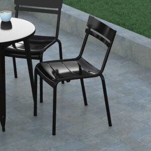 EMMA + OLIVER Rennes Armless Stacking Dining Chair - Indoor/Outdoor 2-Slat Chair with Powder Coated Frame - Black