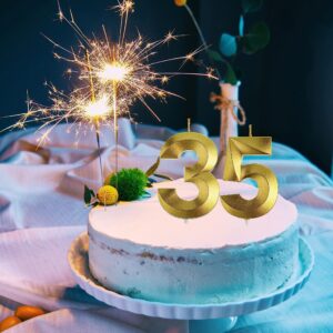 Gold 35th & 53rd Birthday Candles,Gold Number 35 53 Cake Topper for Birthday Decorations Party Decoration