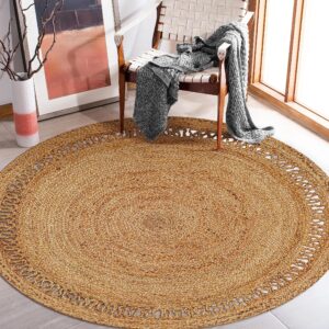 Bedding Craft Hand Woven Farmhouse Jute Area Rug 4 Ft Round Natural Yarn, Rustic Vintage Beige Braided Reversible Rug, Eco Friendly Rugs for Bedroom, Kitchen, Living Room, Farmhouse 100% Jute Rug