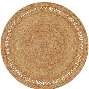 Bedding Craft Hand Woven Farmhouse Jute Area Rug 4 Ft Round Natural Yarn, Rustic Vintage Beige Braided Reversible Rug, Eco Friendly Rugs for Bedroom, Kitchen, Living Room, Farmhouse 100% Jute Rug