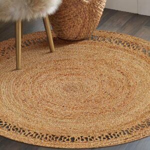 Bedding Craft Hand Woven Farmhouse Jute Area Rug 4 Ft Round Natural Yarn, Rustic Vintage Beige Braided Reversible Rug, Eco Friendly Rugs for Bedroom, Kitchen, Living Room, Farmhouse 100% Jute Rug