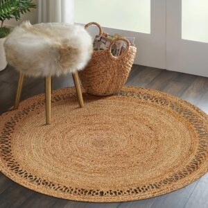 Bedding Craft Hand Woven Farmhouse Jute Area Rug 4 Ft Round Natural Yarn, Rustic Vintage Beige Braided Reversible Rug, Eco Friendly Rugs for Bedroom, Kitchen, Living Room, Farmhouse 100% Jute Rug