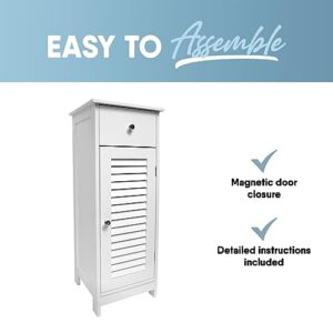 MICRODRY Narrow Bathroom Storage Floor Cabinet with Slatted Door, Drawers and Shelves, Bathroom Storage, Compact Functional Design, Premium Water Resistant Coating, Easy to Assemble, White