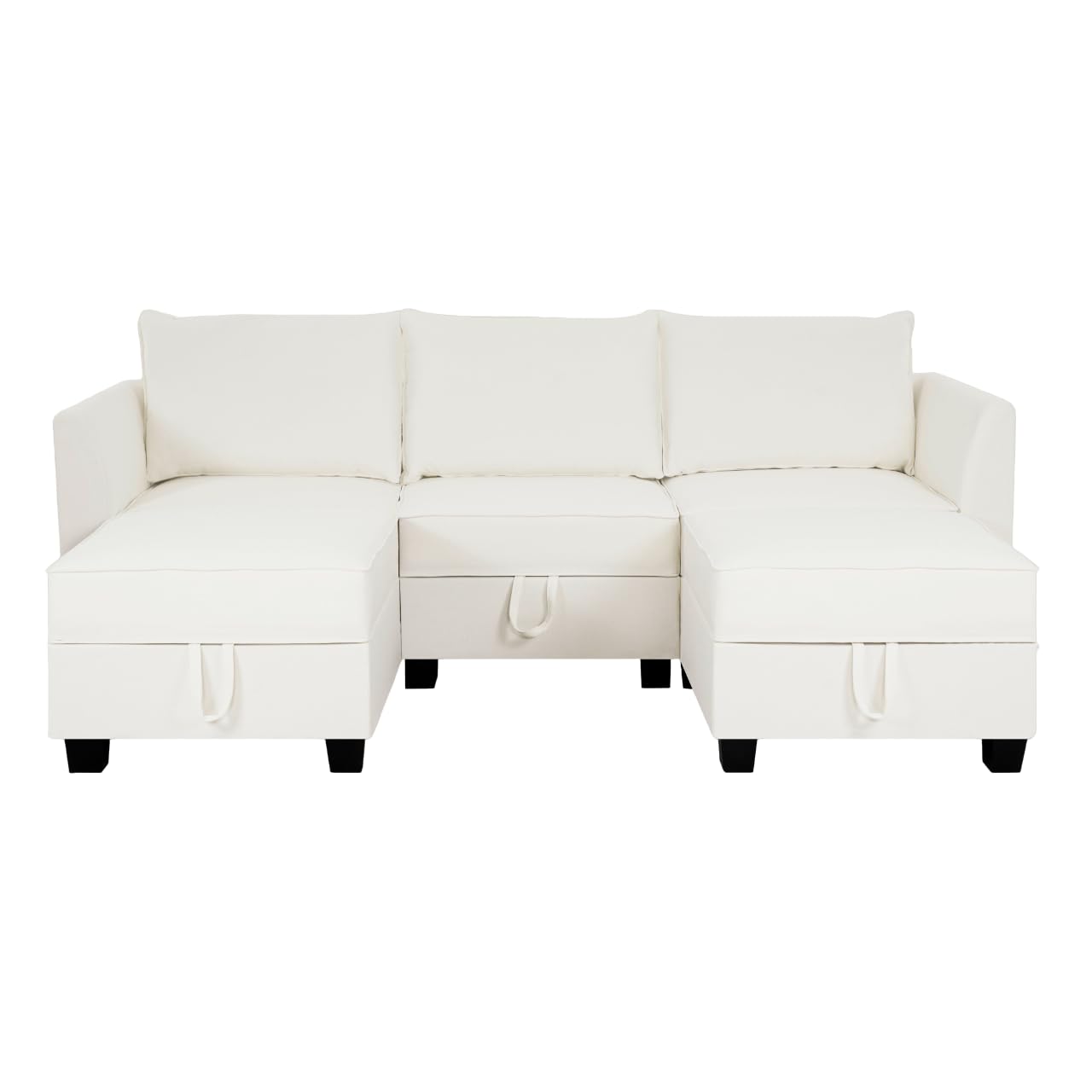 Naomi Home Modular Reversible U-Shaped Sectional Sofa with Double Chaise and Ottomans, Elizabeth Linen Couch with Storage Seats, White