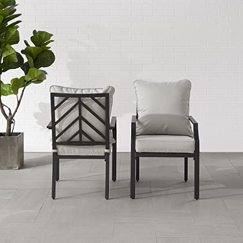 Crosley Furniture Otto 2-Piece Outdoor Chair Set, Dining Patio Chairs for Deck, Backyard, Matte Black with Gray Cushions