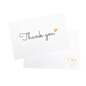 RXBC2011 50 Little Thank You Cards Gold Heart Design Bulk Thank you Notes for All Occasions 4 X 6 Inch