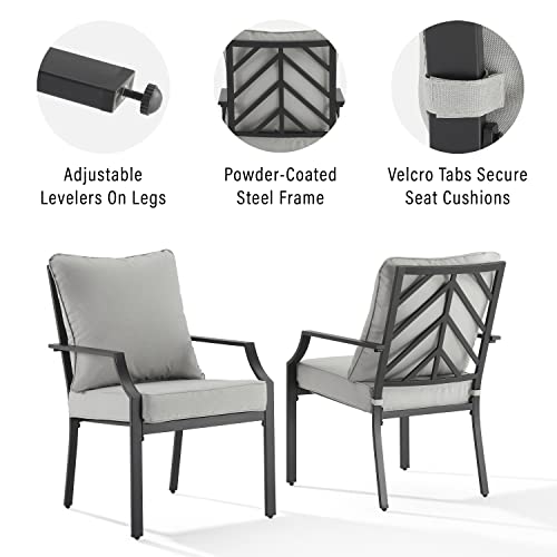 Crosley Furniture Otto 2-Piece Outdoor Chair Set, Dining Patio Chairs for Deck, Backyard, Matte Black with Gray Cushions