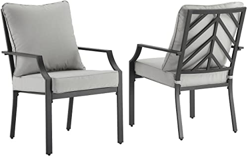 Crosley Furniture Otto 2-Piece Outdoor Chair Set, Dining Patio Chairs for Deck, Backyard, Matte Black with Gray Cushions