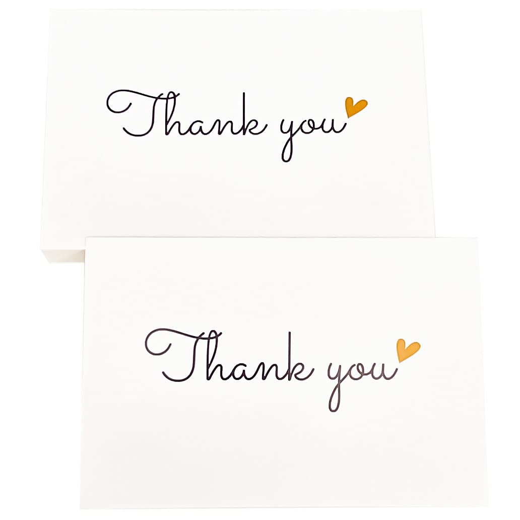 RXBC2011 50 Little Thank You Cards Gold Heart Design Bulk Thank you Notes for All Occasions 4 X 6 Inch