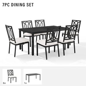 Crosley Furniture Chambers 7-Piece Outdoor Dining Set for 6, Patio Table and Chairs for Backyard, Deck, Matte Black with Creme Cushions