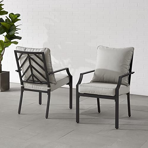 Crosley Furniture Otto 2-Piece Outdoor Chair Set, Dining Patio Chairs for Deck, Backyard, Matte Black with Gray Cushions